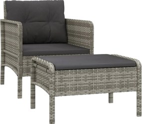vidaXL Set mobilier de grădină cu perne, 2 piese, gri, poliratan