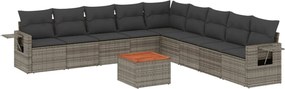 vidaXL Set mobilier de grădină cu perne, 10 piese, gri, poliratan