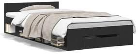 Cadru de pat cu sertar, negru, 90x190 cm, lemn prelucrat