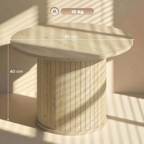 HOMCOM Masă de centru rotundă cu bază pe coloană cu șipci pentru living dormitor Ø60x40 cm natural | Aosom Romania