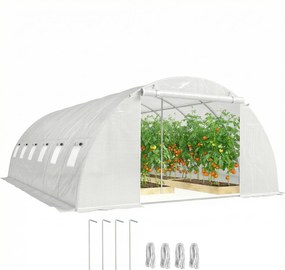 Outsunny Seră tunel cu 2 bare de susținere, 2 uși rulante și ferestre cu plasă, învelitoare din PE anti-UV, alb | Aosom Romania