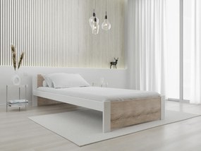 Pat Ikaros, alb/stejar sonoma 90x200 cm Saltele: Cu saltele Coco Maxi 19 cm, Lamele de pat: Cu lamele curbate