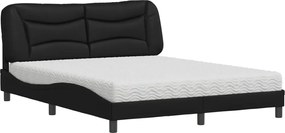 vidaXL Pat cu saltea, Hvar, negru, 160x200 cm, piele ecologică