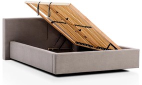 Pat matrimonial maro deschis tapițat cu spațiu de depozitare cu somieră 140x200 cm Cube – Meise Möbel
