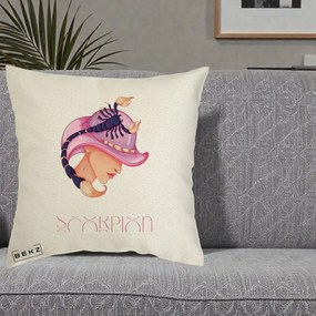 Perna Personalizata Zodiac Scorpion Cowgirl, 40x40 cm, Ecru, Husa Detasabila, Perna Inclusa, BEKZ®