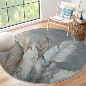 Covor verde/gri lavabil rotund ø 150 cm Dusty Leaves – Mila Home