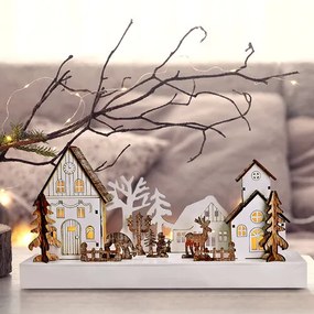 Sat de Crăciun Solight LED, 34 x 17 cm, lemn, 4LED-uri, 2x AA