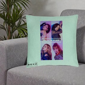 Perna Personalizata K-pop BLACKPINK Poster Colaj 4 Membre Violet Roz, 40x40 cm, Verde Menta, Husa Detasabila, Perna Inclusa, BEKZ®