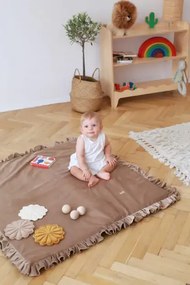 Covor patrat de joaca termoizolant din spuma, pentru copii si bebelusi, pliabil, Catifea Mint cu volanas, 100x100cm