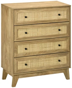 HOMCOM Cómoda cu 4 Sertare Comoda de Lemn cu Fronturi de Ratan Stil Cannage pentru Dormitor 80x35x95 cm Natural | Aosom Romania