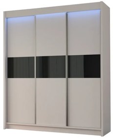 Expedo Dulap cu uși glisante ALEXA + Amortizor, alb/sticlă neagră, 180x216x61