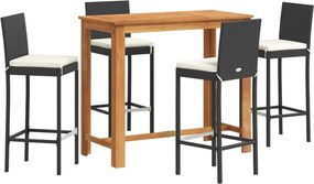 vidaXL Set bar de grădină 5 piese negru lemn masiv acacia și poliratan