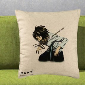 Perna Personalizata Death Note L Lawliet Lanturi, 40x40 cm, Bej, Husa Detasabila, Perna Inclusa, BEKZ®