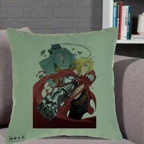 Perna Personalizata Fullmetal Alchemist Brotherhood Edward si Al Poster, 40x40 cm, Verde, Husa Detasabila, Perna Inclusa, BEKZ®