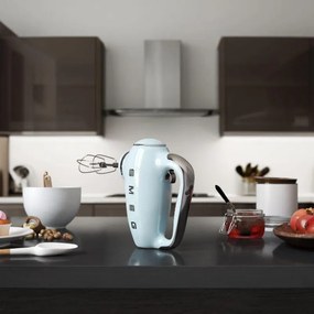 Mixer manual SMEG 50's Style HMF01PBEU, 250 W, 9 viteze, Functie Turbo, Afisaj LED, Timer, Accesorii, Albastru