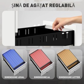 Vinsetto Dulap cu Sertare pentru Birou cu 5 Roți, 3 Sertare cu Încuietoare și Chei, 30x43.5x60 cm, Alb | Aosom Romania