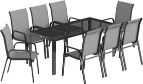 Outsunny Set de Masă de Grădină 9 Piese, Masă și Scaune pentru 8 Persoane, Set Exterior cu Blat din Sticlă Temperată, Gri | Aosom Romania