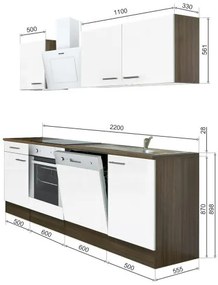 Mobilă de bucătărie Yorki 210, corp din stejar Yorki, față alb satinat cu element inferior al cuptorului