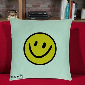 Perna Decorativa Smiley Face Galben Clasic, 40x40 cm, Verde Menta, Husa Detasabila, Perna Inclusa, BEKZ®