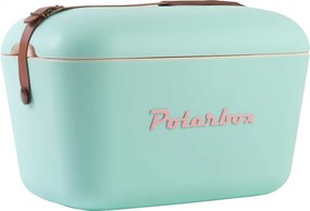 Geanta frigorifica Polarbox Classic, 20 litri, Polistiren AIRPOP, 5-15°C pana la 24 h, Curea clasică din piele, Albastru/Roz