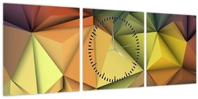 Tablou - Abstracție 3D poligonală (cu ceas) (90x30 cm)