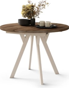 Mazzoni ALMO Nuc Elegant/picioare bej - MASĂ ROTUNDĂ EXTENSIBILĂ CU PICIOARE ÎN FORMĂ DE Y STIL LOFT PENTRU SALON/SUFRAGERIE