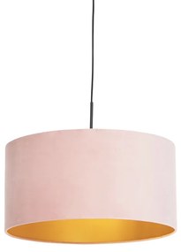 Lampă suspendată cu abajur din catifea roz cu auriu 50 cm - Combi