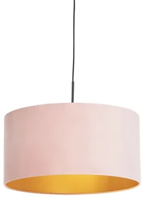 Lampă suspendată cu abajur din catifea roz cu auriu 50 cm - Combi
