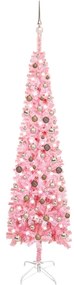 Set pom de Craciun subtire cu LED-uri si globuri, roz, 240 cm 1, pink and rose, 240 cm