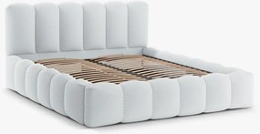 Pat tapitat cu somiera rabatabila si lada depozitare, 160x200 cm, Micadoni Home, Lupine-138, tesatura structurata chenille, gri deschis