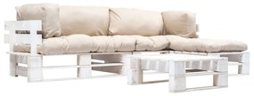 Set mobilier gradina paleti cu perne nisipii, 4 piese, lemn white and sand, 4