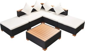 vidaXL Set mobilier de grădină cu perne, 6 piese, negru, poliratan