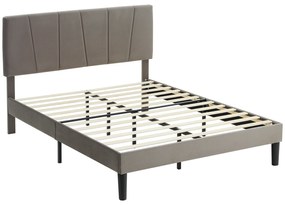 HOMCOM Cadru de pat dublu 140 x 190 cm pat 2 persoane cap de pat reglabil somier 150 x 198 x 100/105/110/115/120 cm gri | Aosom Romania