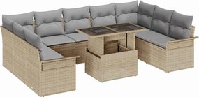 vidaXL Set de canapele pentru grădină cu pernă 10 pcs Bej Rattan poli