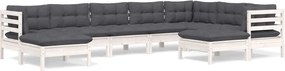 vidaXL Set mobilier de grădină cu perne, 9 piese, alb, lemn masiv pin