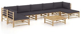Set mobilier de gradina, 8 piese, perne gri inchis, bambus Morke gra, 2x colt + 4x mijloc + suport pentru picioare + masa, 1