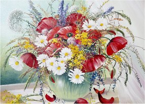 Tablou pe sticlă - Vază cu flori sălbatice (70x50 cm)