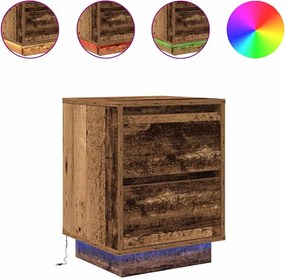 vidaXL Noptiera cu lumini LED Lemn vechi 38x34x50 cm