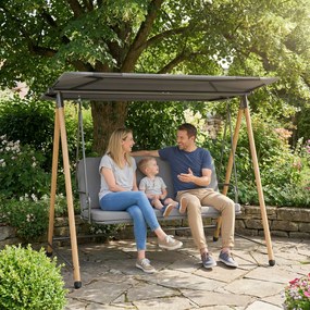 Outsunny Balansoar de Grădină cu 3 Locuri, cu Copertină Reglabilă Impermeabilă și Pernă Detașabilă, Capacitate Maximă 360 kg, 208 x 125 x 180 cm, Gri | Aosom Romania