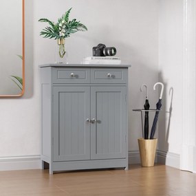 kleankin Mobilier de baie pe picioare, dulap de baie 2 uși 2 sertare 60 x 30 x 75 cm gri | Aosom Romania