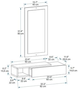 Raft de perete + oglindă de perete VIEN alb