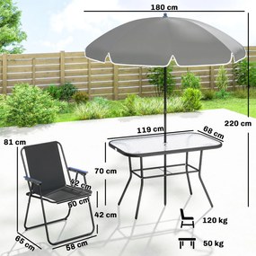 Outsunny Set Dining de Grădină 8 Piese cu Umbrelă, Mobilier de Exterior cu 6 Scaune Pliabile, Masă din Sticlă Temperată și Umbrelă pentru Terasă, Negru | Aosom Romania