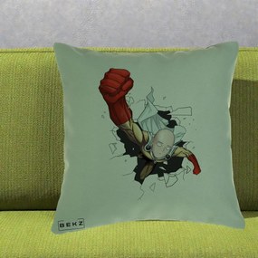 Perna Personalizata One Punch Man Saitama Pumn, 40x40 cm, Verde, Husa Detasabila, Perna Inclusa, BEKZ®