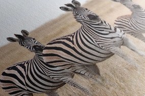 Tablou trei zebre în savana