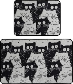 Covorașe de baie negre/gri 2 buc. 60x100 cm White Cats – Foutastic