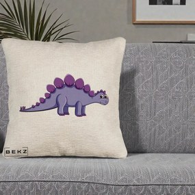Perna Personalizata Stegozaur Mov, 40x40 cm, Bej Canapea, Husa Detasabila, Perna Inclusa, BEKZ®