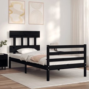 3195145 vidaXL Cadru de pat cu tăblie, negru, 90x200 cm, lemn masiv