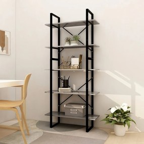 3081992 vidaXL Bibliotecă 5 rafturi, gri beton, 80x30x175 cm, lemn prelucrat