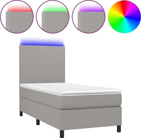 vidaXL Pat cu arcuri, saltea și LED, gri deschis, 80x200 cm, textil