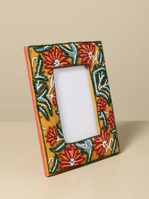 Ramă foto din bumbac, multicolor, flori din mărgele brodate manual, pentru fotografii 10 x 15 cm, finisaj artizanal, 23 x 18 cm, „Florine”